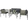 Outsunny Set di Mobili da Giardino in Rattan 4 Pezzi, Salotto da Esterno con Divano a 2 Posti, 2 Poltrone da Esterno, Tavolino da Caffè in Vetro e Cuscini Lavabili, Struttura in Acciaio, Nero/Grigio