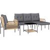 Outsunny Set di Mobili da Giardino in Rattan 4 Pezzi, Salotto da Esterno con Divanetto 2 Posti, Poltrona, Chaise Longue con Cuscini Lavabili e Tavolino in Vetro, Set Giardino Esterno, Grigio Scuro