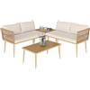 Outsunny Set di Mobili da Giardino in Rattan 4 Pezzi, Salotto da Esterno con 2 Divano a 2 Posti, 2 Tavoli da Caffè e Cuscini Lavabili, Struttura in Acciaio, Anti UV, Naturale e Crema