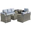 Outsunny Set di Mobili da Giardino in Rattan 6 Pezzi, Salotto da Giardino Esterno 7 Posti con Tavolo da Caffè e Tavolo Laterale Contenitore, 2 Divani, 2 Poltrone, Cuscini Lavabili, in Acciaio, Grigio