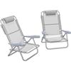 Outsunny Set 2 Sedie da Campeggio Pieghevoli con Poggiatesta Imbottito, Sedia da Pesca con Schienale Regolabile su 6 Livelli in Alluminio e Schiuma, 62x65x80 cm, Grigio Chiaro