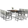 Outsunny Set Tavolo e Sedie da Giardino in Rattan 11 Pezzi, Set Pranzo Esterno con Tavolo in Vetro Temperato, 6 Sedie, 4 Pouf, Cuscini Lavabili, Struttura in Acciaio, per Patio Balcone, Grigio Chiaro