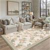 PureCozy Tappeto Salotto Lavabile Floreale a Quadri 140x200cm Moderno Tappeto Da Cucina Salotto Camera Da Letto Tappetino Antiscivolo Pelo Corto Morbido Beige Verde Carpet