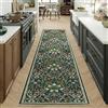 PureCozy Tappeto Corridoio 60x240cm Floreale Pelo Corto Antiscivolo Morbido Retro Lavabile Tappeti per Cucina Corridoio Piedi Del Letto Camera Da Letto Salotto Verde Rug