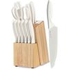 LIN ZHI REN Set di coltelli con ceppo, set di 15 coltelli da cucina, coltelli da cucina per tritare, affettare, tagliare a dadini, lavabili in lavastoviglie, affilatore integrato, bianco