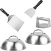 Relaxdays Set Smash Burger, 5 Pezzi, pressa per Hamburger, 2 Campane per fondere e 2 spatole da Barbecue, Patty Maker, Acciaio Inossidabile, Argento