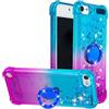COTDINFOR Cover per Apple iPod Touch 7 Glitter Liquido Custodia con 360° Anello Ring Supporto Sparkly Mobili Bumper TPU Silicone Quicksand Cover per iPod Touch 5/6 / 7 Blue-Purple YBJBZH.