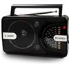 BliMySwe Radio Portatile con Bluetooth/USB/TF, AM/FM/SW1-2 Radiolina Portatile Ricaricabile con Batteria Ricaricabile 1200mAh & Antenna 360° e Maniglia - Ideale per Camping, Viaggio, Casa