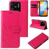 LBH Custodia per Xiaomi Redmi 10C Case per cellulare con motivo a farfalla, fiori e funzione leggio, con chiusura magnetica, protezione a 360 gradi, colore: rosa