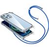 2NSPDRGNI Cover con Collana Compatibile con iPhone 12 Mini 5.4,Case con Laccio per Il Collo Custodia con Cordino,Trasparente Blu