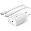 Belkin 25 W Power Delivery - Caricatore USB C PC PC con cavo USB-C/Lightning, adattatore di alimentazione USB-C PD, caricatore rapido compatibile con dispositivi come iPhone 14/14 Plus, 13, 12, 11 Pro