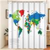 Xiaoterna Tenda da doccia con mappa del mondoTenda da bagno antimuffa Moderna semplicità Mappa del mondo colorata Tenda da doccia bianca Tessuto impermeabile lavabile in lavatrice 240x180cm