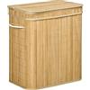 HOMCOM Cesto Portabiancheria Sporca 90L a 2 Scomparti, Cesto Porta Biancheria Salvaspazio con Coperchio Rimovibile e Manici, Cesto per il Bucato, Panni Sporchi Pieghevole in Bambù