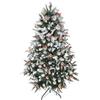 HOMCOM Albero di Natale Innevato 180cm con Bacche Rosse e Pigne Bianche, Base Rimovibile Pieghevole, 678 Rami, Verde