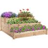 Outsunny Letto per Orto Rialzato a 3 Livelli in Legno Naturale, Fioriera Rialzata da Esterno per Piante, 120x120x56cm
