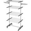 HOMCOM Stendibiancheria Verticale a Torre 4 Livelli Regolabili, Stendino Pieghevole Salvaspazio Estensibile in Acciaio Inox con 6 Ruote, Ganci, Grande Capacità, Interni, Balcone, 142x55x172cm, Grigio