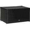 Outsunny Baule da Giardino in Rattan e Acciaio, Contenitore da Esterno con Coperchio 95x60x53cm, Nero