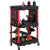 HOMCOM Carrello Porta Attrezzi a 3 Livelli, Carrellino da Officina in Plastica con Pannello Forato Laterale Portautensili, Capacità 91 kg, Nero e Rosso