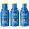 Nivea Sun Latte Solare Protect & Hydrate SPF30 100 ml, Crema solare 30 idratante in formato viaggio 3x100 ml