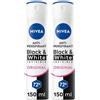 Nivea Black & White Invisible Original Spray 150 ml, Deodorante spray donna antitraspirante 72h 2x150 ml