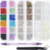 EARLMONI 5200 gemme per nail art, strass AB con retro piatto, perline per unghie, strumento per raccogliere strass, gemme strass per trucco viso e occhi