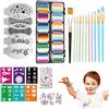 Generic Kit per pittura del viso, set di stencil cosmetici, a 12 griglie con colori lavabili, pennelli per pittura, per feste con disegni divertenti, forniture per bambini per Halloween