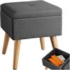 tectake® Sgabello Imbottito Effetto Lino con Scomparto, Gambe in Legno Massello, Capacità di Carico 300 Kg, Pratico e Compatto, 32,5 X 32,5 cm - Grigio Scuro