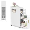 GIANTEX Piccolo Mobile da Bagno 16 cm, Armadietto da Bagno Stretto, Porta Carta, Porta Spazzola, Mobile WC Compatto con Cassetto e Ruote, Organizzazione del Bagno per Spazio Piccolo, Bianco