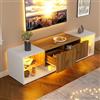 Lexiou Console per TV a 3 livelli per TV fino a 70, moderno centro di intrattenimento con piattaforma di archiviazione in vetro e 2 cassetti, supporto TV, adatto per soggiorno, camera da letto