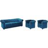 Vente-unique - Divano 3 posti+ 2 Poltrone Chesterfield - velluto - verde petrolio