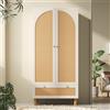 DJHWX Armadio in rattan, con 2 ante e cassetto grande, regolabile in altezza, per camera da letto, soggiorno, 85,5 x 52 x 180,5 cm, bianco