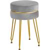 IBUYKE moderno velluto rotondo poggiapiedi ottomano, Vanity sedia per sala trucco, Vanity Stick poggiapiedi con gambe d'oro, Sgabello di accesso moderno per camera da letto, grigio L/G-40G