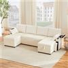 MAMAINI Divano letto a 4 posti a U con portabevande, divano ad angolo con spazio e funzione sleep. Include portabevande e cuscini. Divano multifunzionale per soggiorno/appartamento, beige.