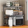 HZTzone Supporto per forno a microonde, 3 livelli allungabile (14,2 ''-24,4 '') regolabile tramite forno a microonde, scaffale con 8 ganci, cucina a microonde, forno a microonde, supporto a ventosa, nero