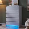 HYNHXBP Cassettiera alta 5 cassetti con LED RGB, mobile portaoggetti bianco senza maniglie, cassettiera stretta moderna per camera da letto adulto o bambino, design minimalista salvaspazio 73 x 40 x