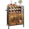 Yorbay Mobili Portabottiglie con Luci LED: Mobile Bar Autoportante con Anta a Griglia per 10 Bottiglie e 6 Bicchieri - Scaffale per Vini in Stile Industriale per Cucina Soggiorno Sala da Pranzo