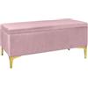 IlGruppone Pouf Panca Imbottita Divanetto In Velluto Contenitore PortaOggetti Panca Sgabello A Pie Di Letto Con Gambe In Metallo Dorato Cassapanca Ingresso Legno Massello Panchina - Rosa