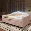 Azkoeesy Divano letto con vano portaoggetti e illuminazione a LED, 90 x 200 cm, letto imbottito con cassetta, letto singolo, letto a onda, schienale in velluto, beige (rosa)