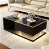 Witimisy Tavolino da salotto, lucido, tavolini con vetro e effetto LED, 90 x 50 x 32,5 cm (nero)