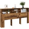 sephironlbb Testiera per letto con ripiani, effetto legno anticato, 200 x 19 x 103,5 cm, in legno, 4 scomparti, montaggio a parete, mobili per camera da letto, vano portaoggetti e supporto per lo
