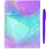 Sixstore Quaderno a spirale A5 e penna, design marmo, blocco note A5 a righe con rilegatura a spirale