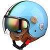 VVPEC Casco Jet Vintage Omologato ECE,Mezzo Casco Moto D'epoca Con Doppia Visiera,Caschi Scooter Caschi Street Cruiser Da Uomo E Da Donna(6,L(59~60CM))