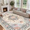 INOVADAY Tappeto 200x300 cm Lavabile in Lavatrice Vintage Antiscivolo Beige/Blu/Arancione