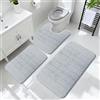 YNNHUDEEP Set di 3 tappeti da bagno con memory foam - tappetini da bagno antiscivolo e lavabili per bagno, doccia e toilette, comfort di lusso e design moderno (grigio chiaro)