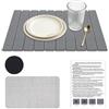 JUNANDHBAO Tappetino Scolapiatti in Terra di Diatomee, 60x40cm Grande Tappetino Scolapiatti in Pietra, Pieghevole Grande Pietra Piatto di Essiccazione, per Piatti da Piano Cucina, Casa, Grigio