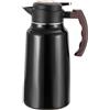 Bqkroa Thermos in acciaio inox da 2 litri: nero in acciaio inox a doppia parete con coperchio, thermos in acciaio inox con manico effetto legno, isolamento sottovuoto per caffè, tè, acqua, caldo