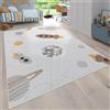 Paco Home Tappeto Bambini Cameretta Bambina Ragezzi Antiscivolo Con Stelle Pianeta Razzo Lavabile In Lavatrice Beige Marrone Giallo, Dimensione:80x150 cm