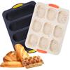Wisnewth Teglia per pane francese in silicone - Teglia flessibile antiaderente per la cottura, 4 cavità grigio e 9 cavità beige, adatta a forno e microonde