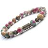 ThurColas Bracciale in perle di giada bianca tinte multicolore, stile bohémien vintage, ottone bronzo anticato, Made in France