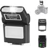 PIOENIMAGE Mini flash Speedlite con luce video, GN8 6500K flash esterno regolabile, supporto universale a contatto singolo, compatibile con Canon/Nikon/Sony/Fuji/DSLR